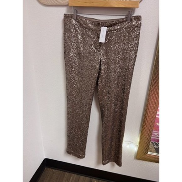 Ann Taylor Gold Pocket Sparkly Shiny Sequin Ankle Pants Size 4 - Picture 1 of 8